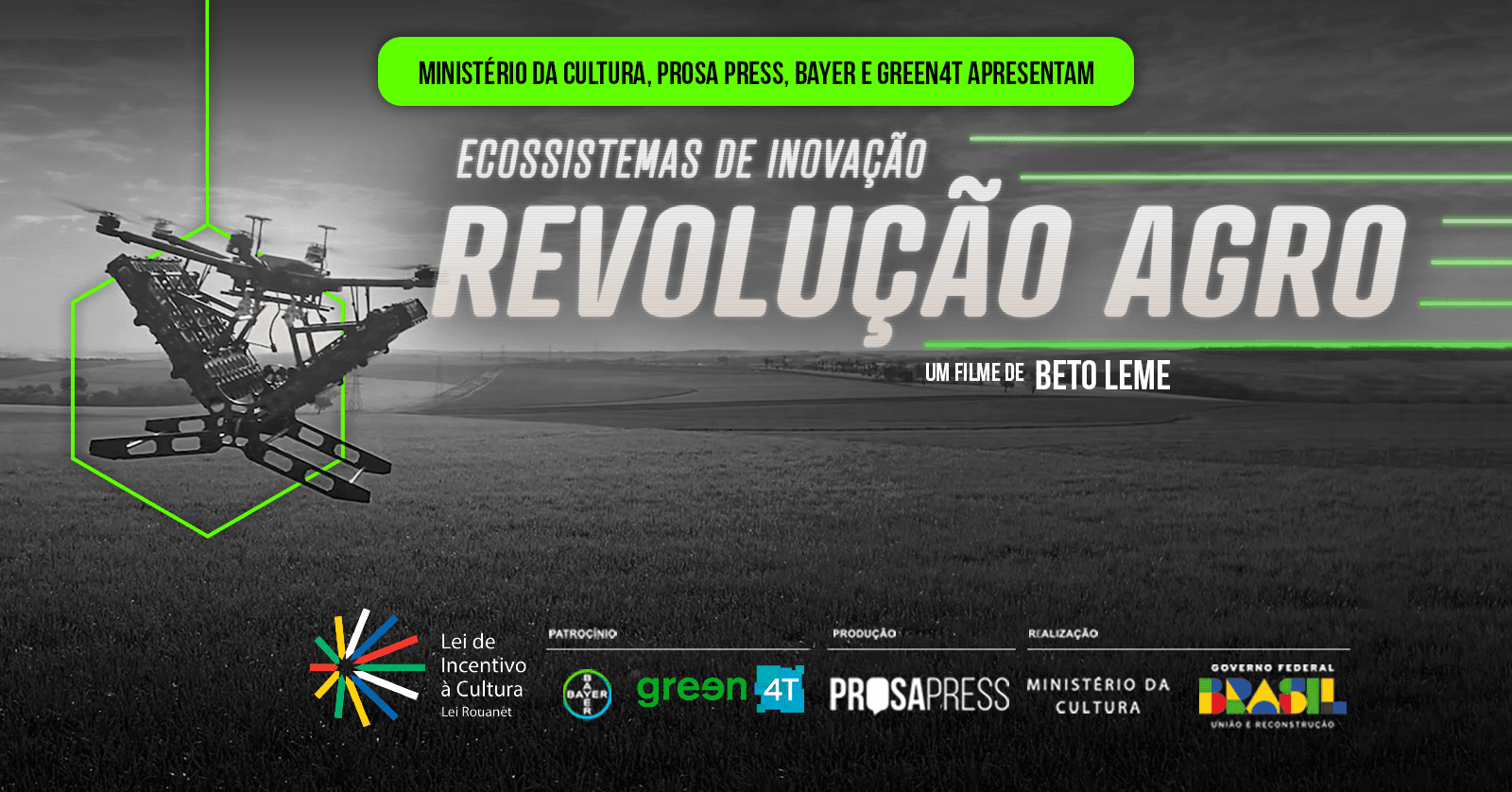 Banner oficial do documentário Revolução Agro — Ecossistemas de Inovação, um filme de Beto Leme